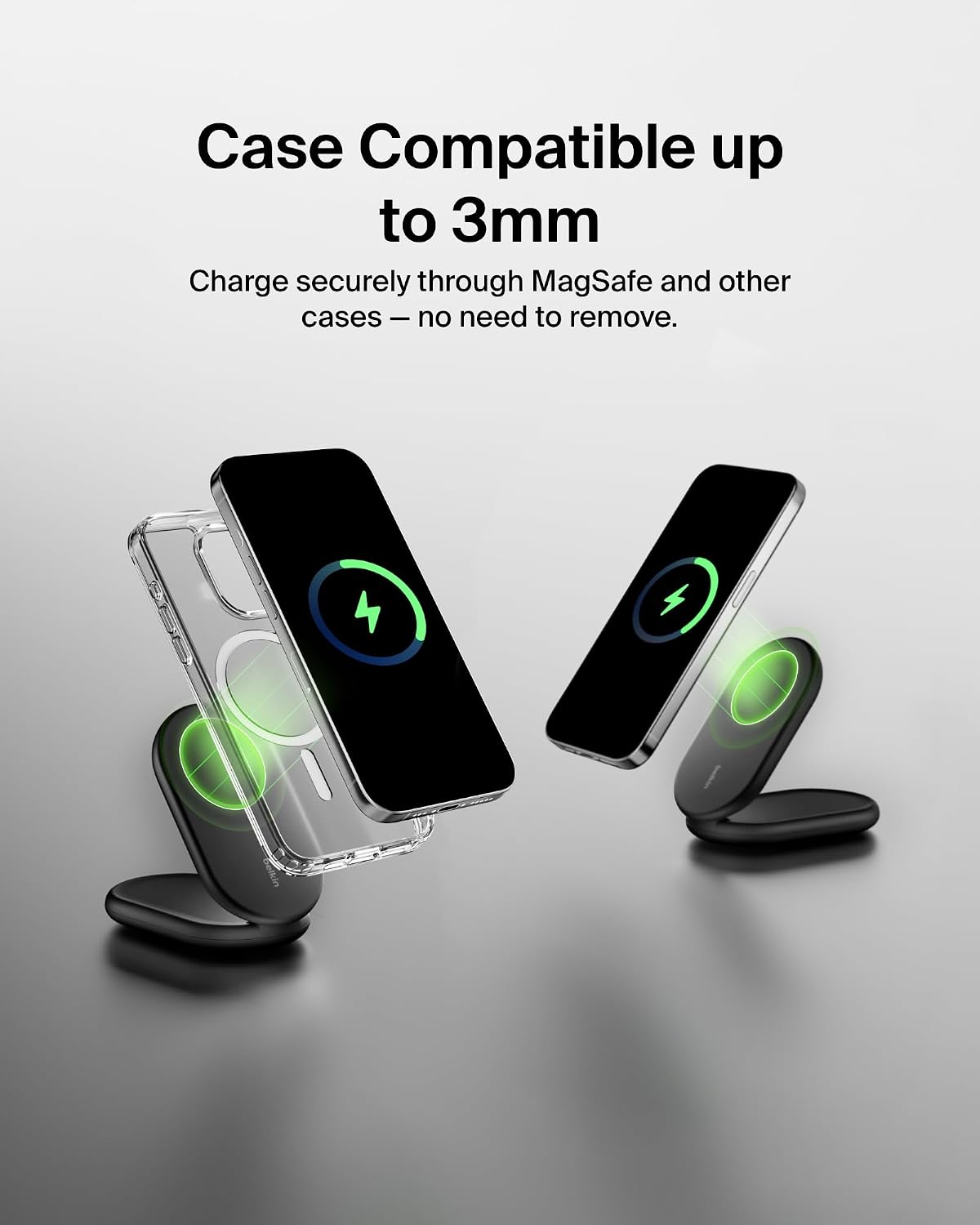 Belkin BoostCharge MagSafe Charger, Magnetic Foldable Wireless Charging Stand 15W, MagSafe-Compatible Portable Fast Charger for Qi2, iPhone 17, Air, Pixelsnap, Standy Mode Ready, PSU Included - Black