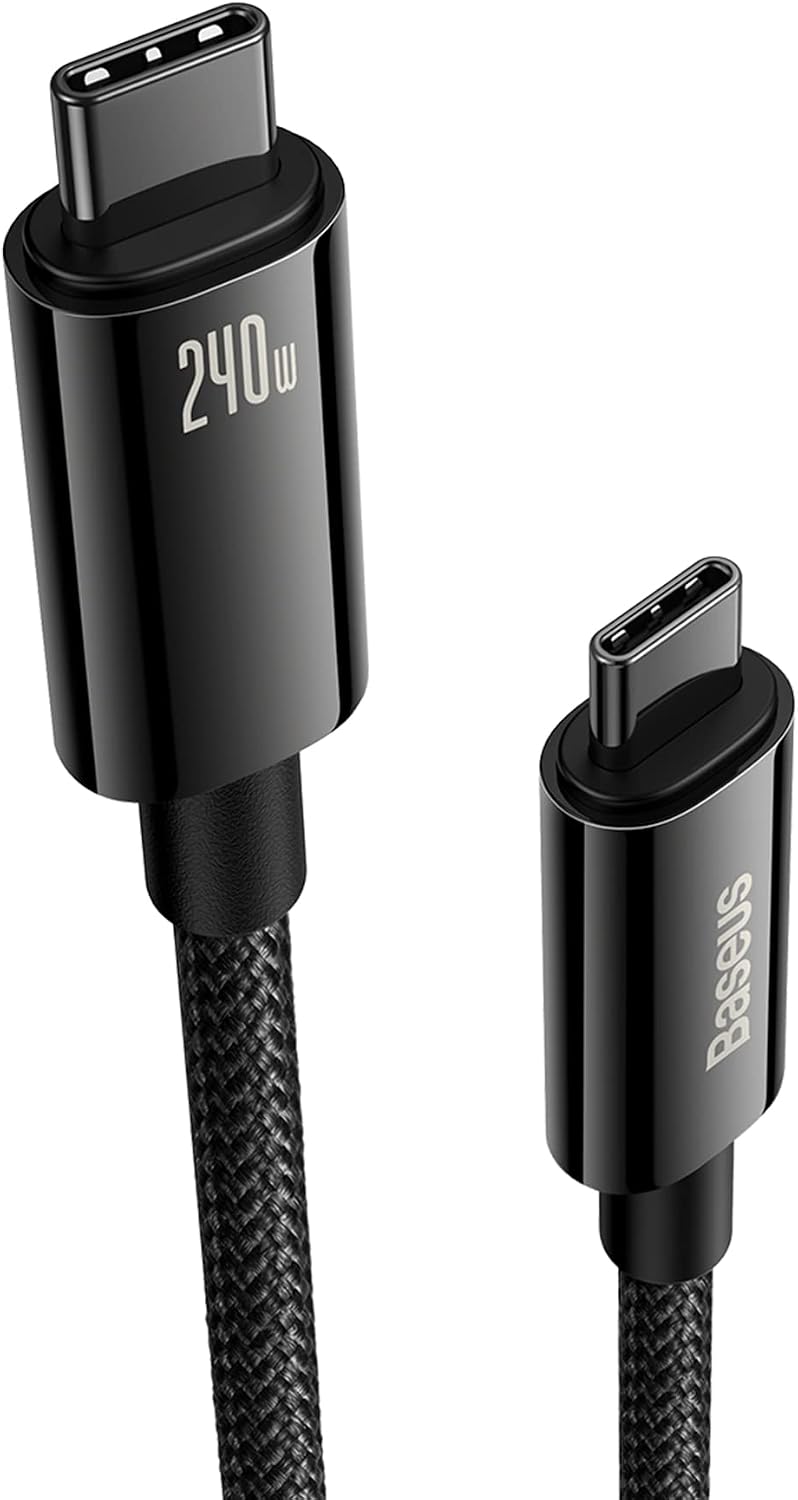 Baseus USB C Cable, 240W PD 3.1 5A Fast Charging USB C to USB C Charger Cable, Zine Alloy Nylon Braided Type C Cable — 3M — Black