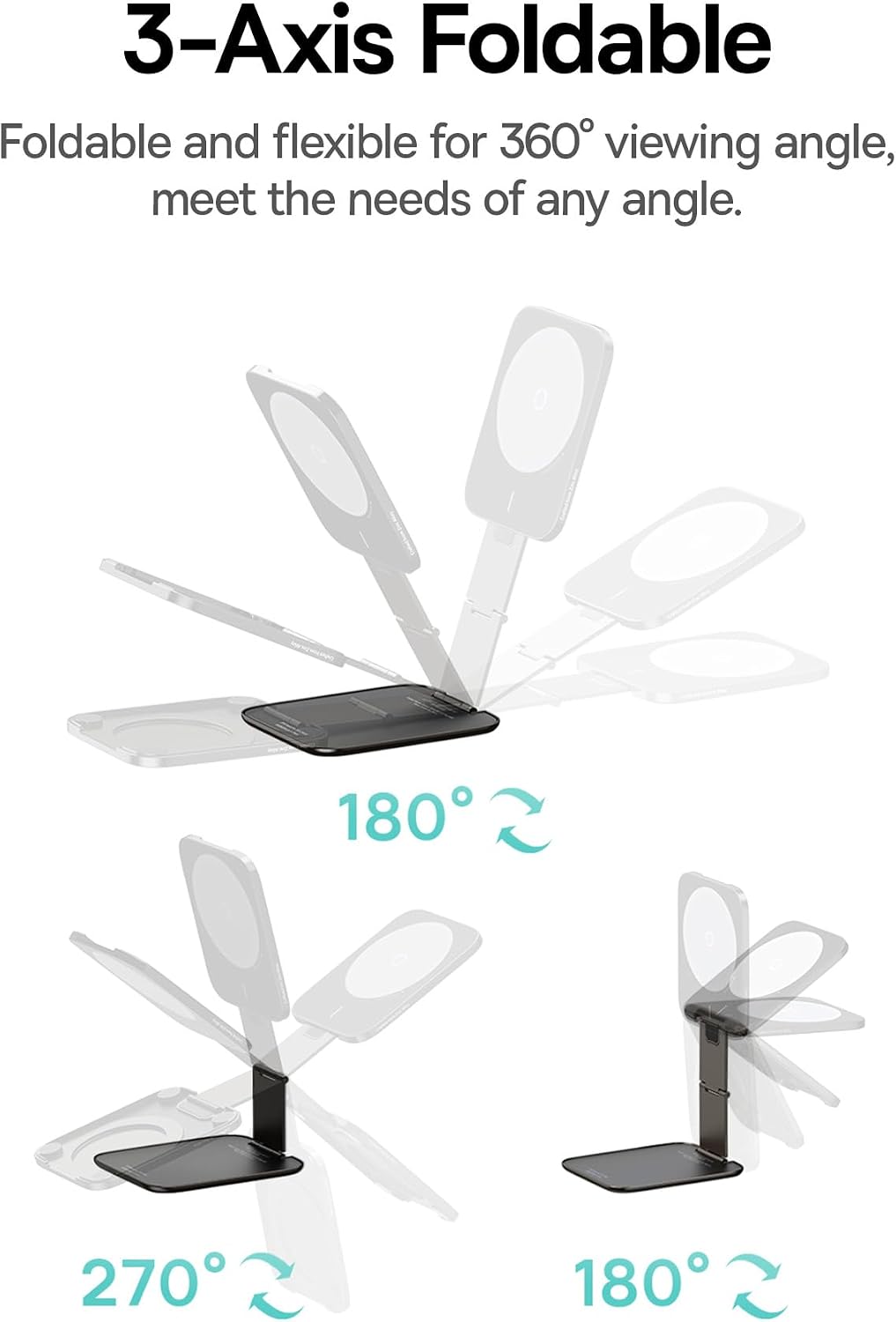 Baseus PrimeTrip VX1 Magnetic Foldable Phone Holder, 3-Axis Adjustable, Ultra-Thin, Dual-Sided Magnetic Design, Hands-Free Use, Stable & Durable, Universal — 360° Rotation-3-Axis — Black