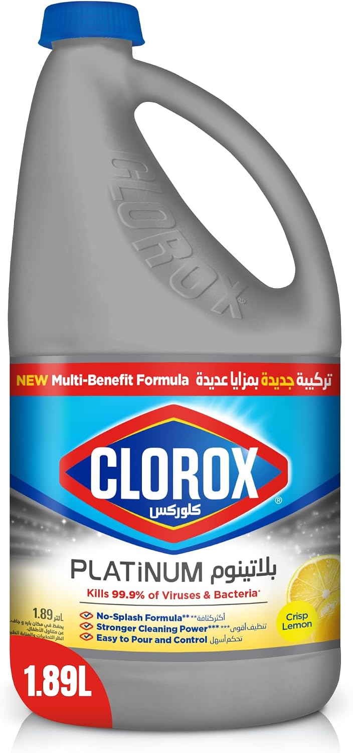 Clorox Platinum Bleach 1.89L, Crisp Lemon, Upgrade Your Clean With A New Multi-Benefit, No Splash Thick Bleach Liquid Formula — front product image