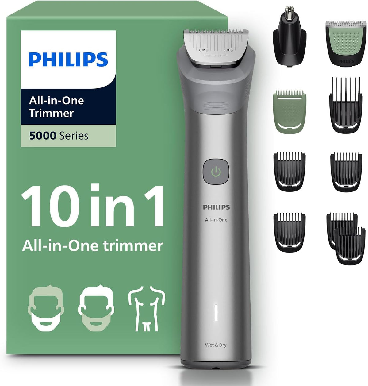 Philips 5000 Series 10in1,Men's Care Set,Face/Hair/Body Shaver,Wet/Dry Use,MG5922/15 — black