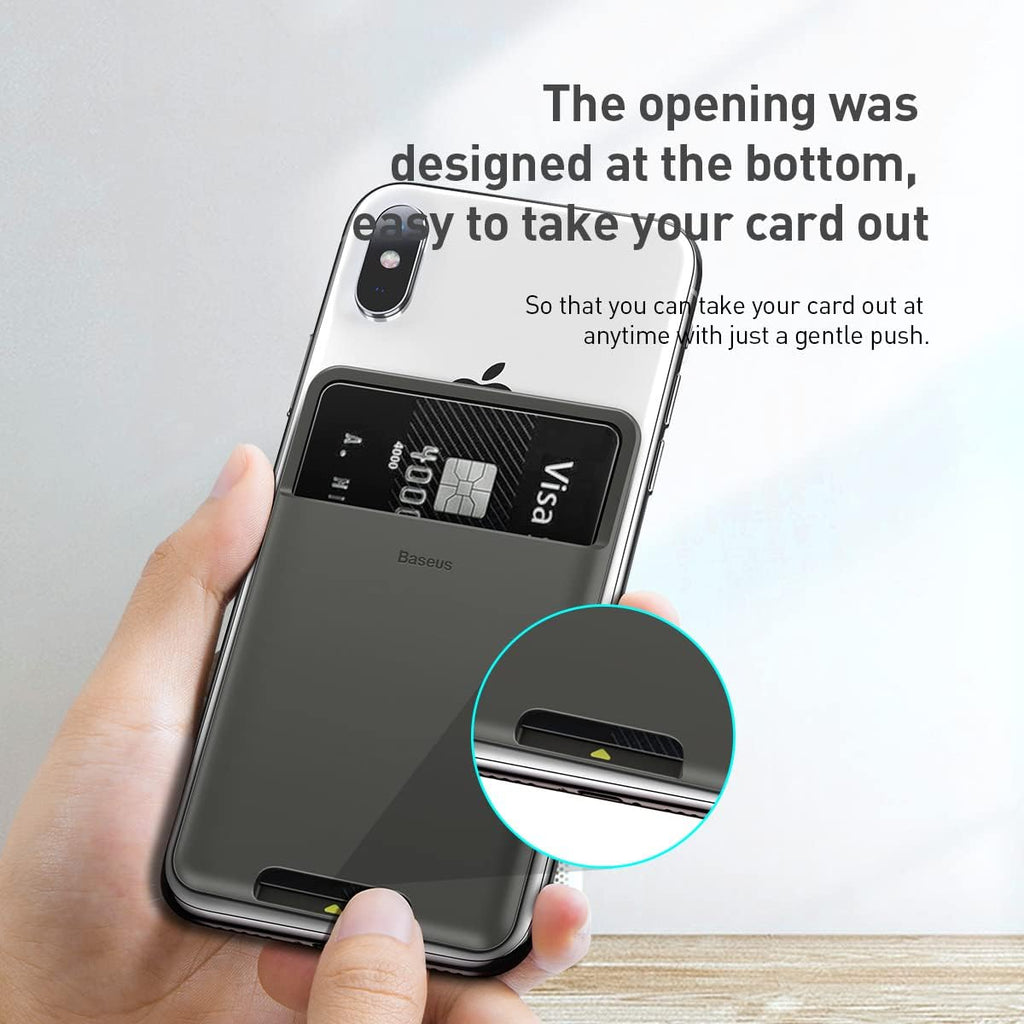 Baseus Phone Card Holder for Back of Phone, Silicone Stick Card Phone Wallet — Dark Grey