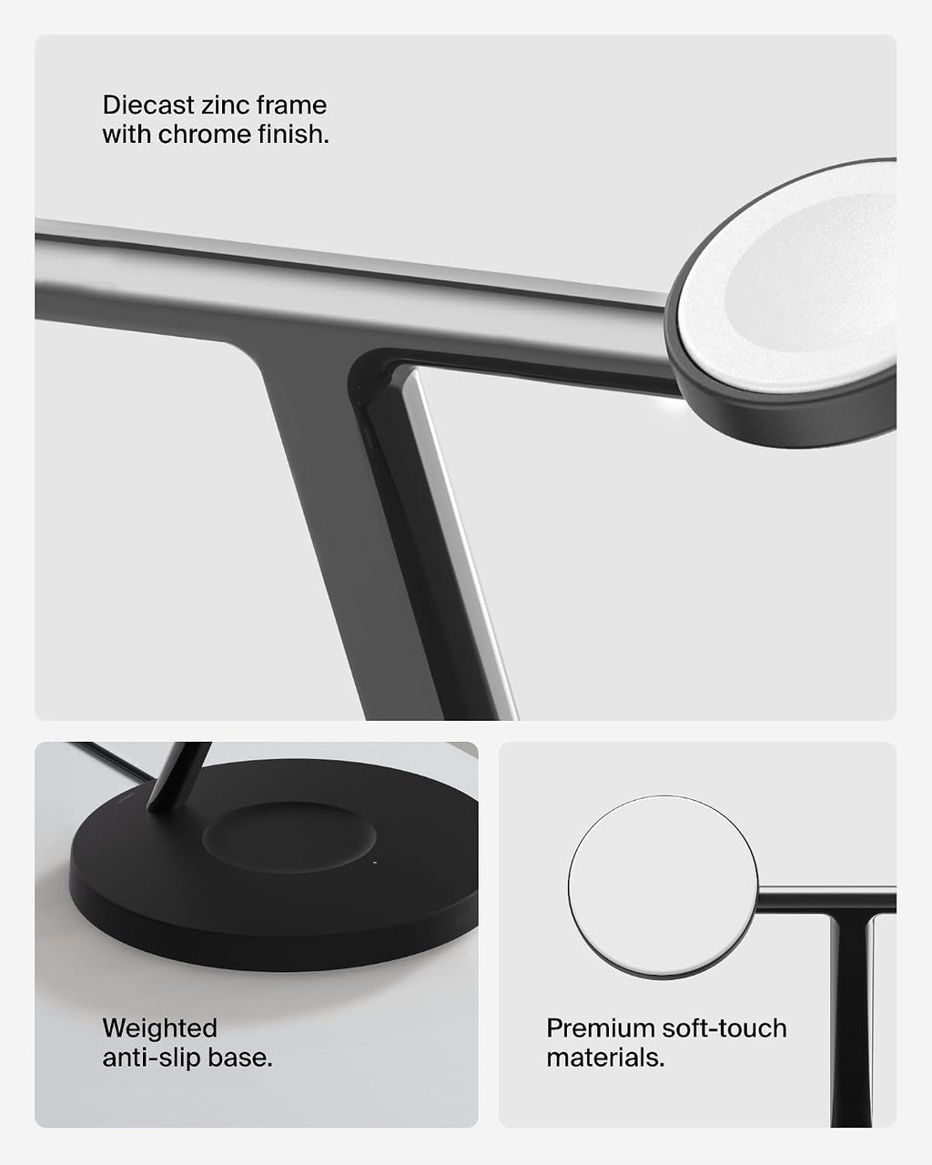Belkin BoostCharge 3-in-1 Qi2 charger, MagSafe compatible wireless charging station, Qi2 Wireless Charger for Apple iPhone 17 Series, Air, Apple Watch, AirPods with Non-Slip Base, PSU Included - Black