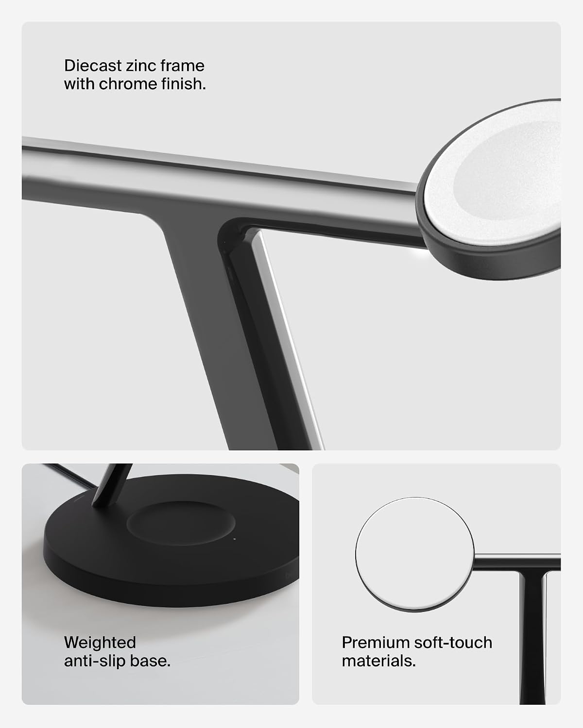 Belkin BoostCharge 3-in-1 Qi2 charger, MagSafe compatible wireless charging station, Qi2 Wireless Charger for Apple iPhone 17 Series, Air, Apple Watch, AirPods with Non-Slip Base, PSU Included - Black