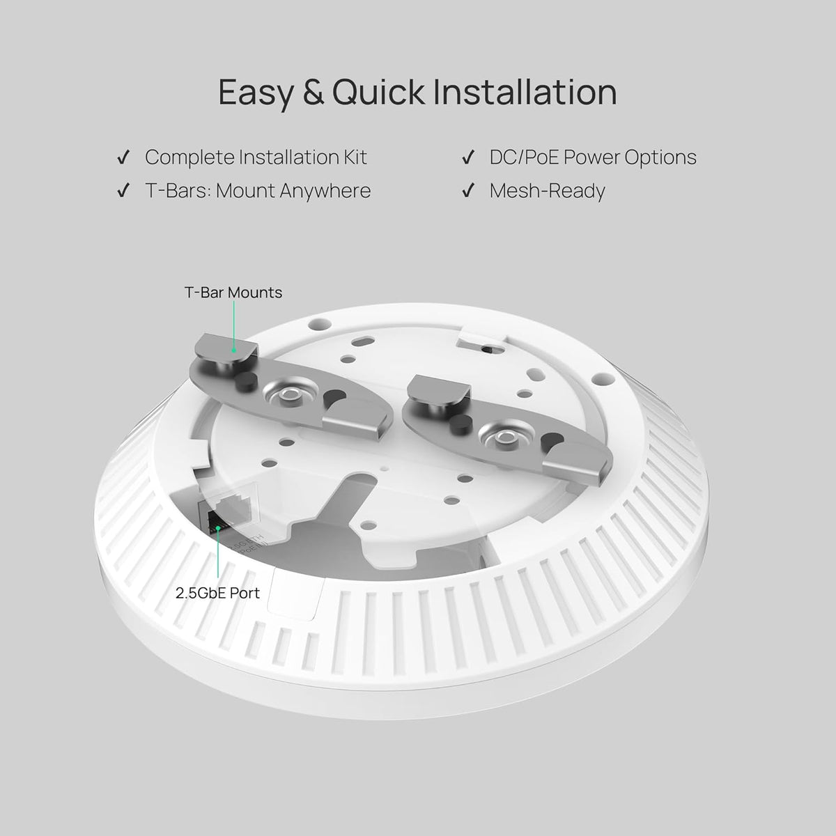 TP-Link Omada WiFi 7 Wireless Access Point | BE5000 Dual Band | 2.5G Port | PoE or DC Powered, DC Adapter Included | Seamless Roaming | Easy Setup | 5-Year Warranty | Omada Remote Managed(EAP720)