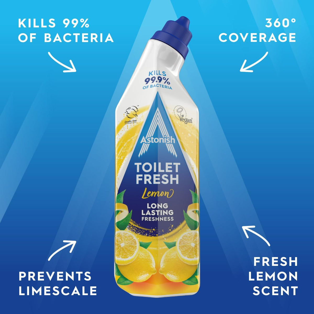Astonish Toilet Fresh - Lemon - Long Lasting Fragrance - Kills 99.9% Bacteria - 360 Degree - Easy Cleaning - Prevent Limescale Buildup - Fast Working - Cruelty Free - Vegan -750ML — additional product view 5