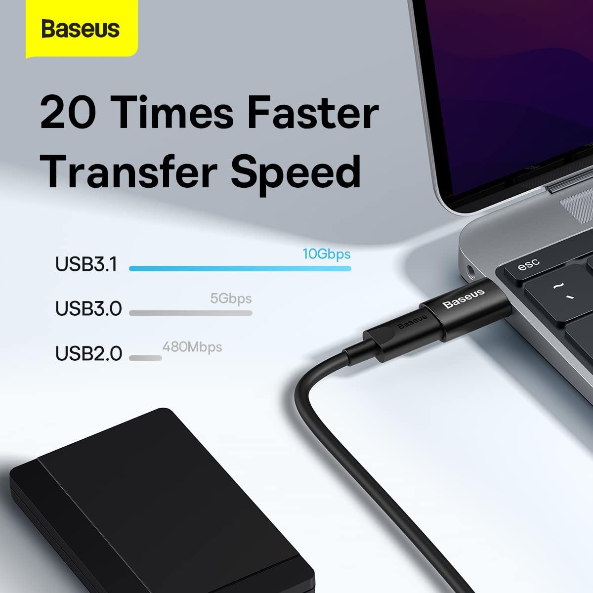 Baseus USB C to USB 3.1 Adapter USB C Female to USB Male Adapter USB C Adapter 10Gbps — Black