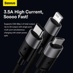 Baseus StarSpeed USB-A to Lightning / Micro-USB / USB-C Cable 3.5A — 1.2m — Black