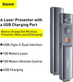 Baseus Orange Dot Wireless Presenter with Red Laser – Rechargeable Presentation Clicker with USB A/C Receiver, 100m Range for PowerPoint, Keynote, Windows, Mac - Grey — Pointer