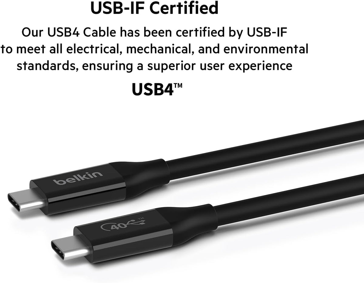 Belkin USB4, USB-C to USB-C Cable, USB IF Certified with Power Delivery up to 100W, 40 Gbps Data Transfer Speed and Backwards Compatible with Thunderbolt 3, USB 3.2, charging cable, more - 0.8m