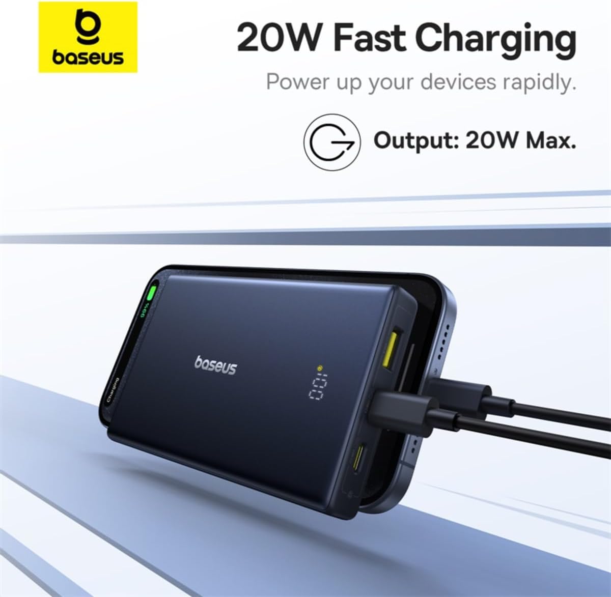 Baseus PicoGo 10000mAh Ultra Slim USB-C Power Bank with LED Display, 20W PD 3.0 & QC 4.0, 3 Outputs Portable Charger — 10,000mAh-20W — Black