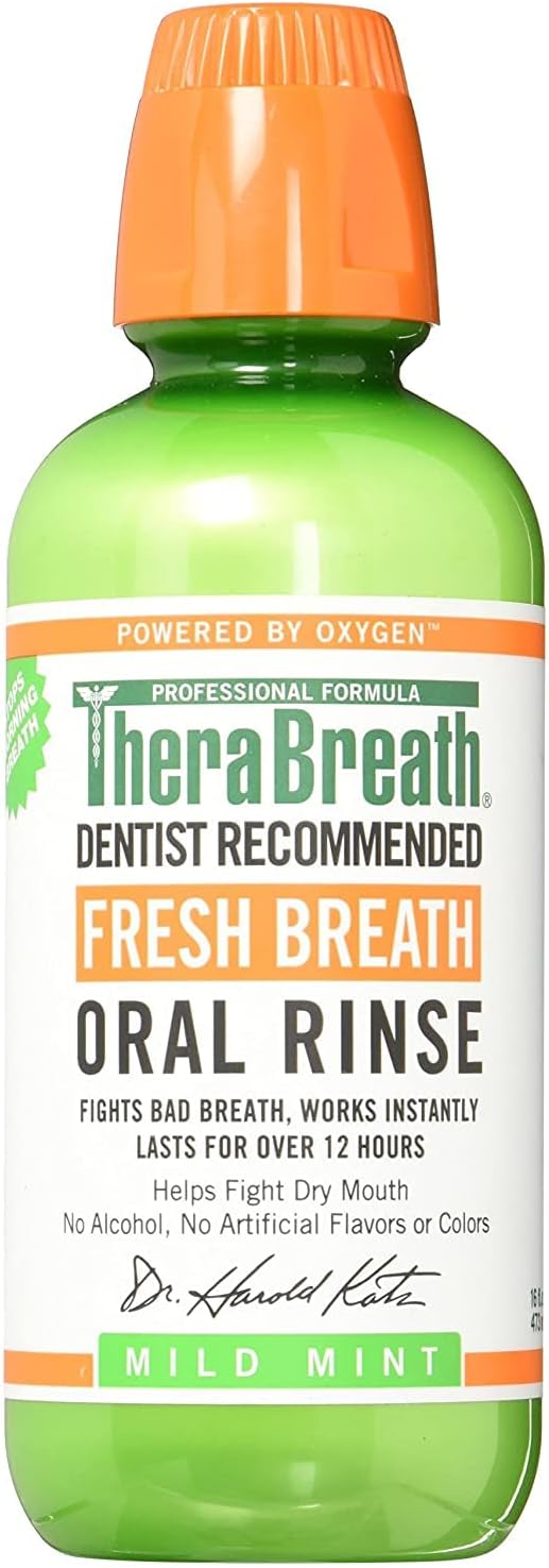 TheraBreath Oral Rinse with Dosage Cap, 16 oz — front product image