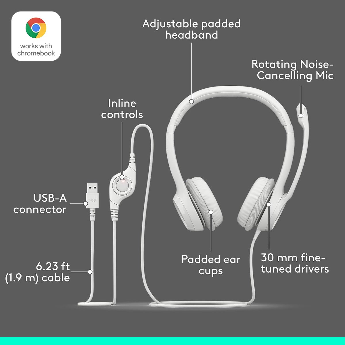 Logitech H390 Headset — Off White