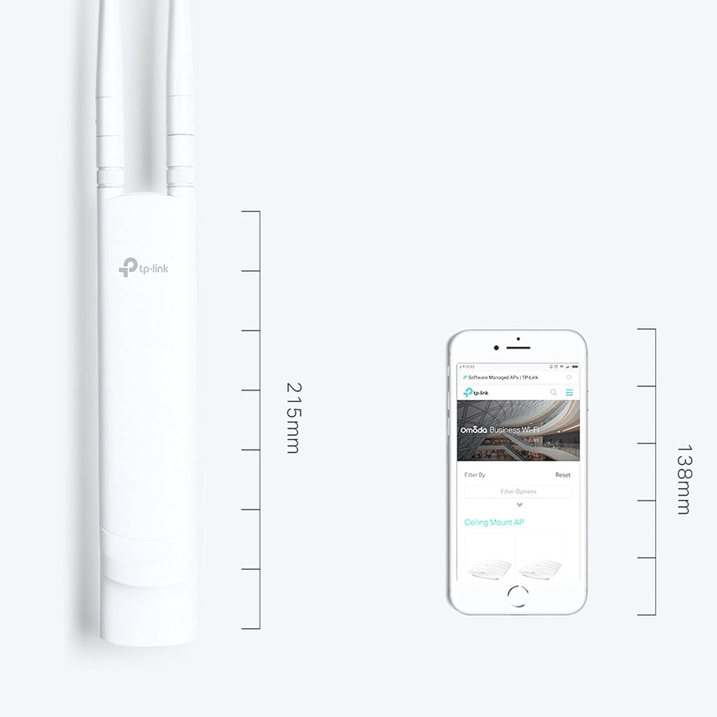 TP-Link Omada EAP110-Outdoor N300 Wireless Outdoor Access Point, WiFi Coverage up to 200 meters, Passive PoE with Free PoE Injector, SDN Integrated Cloud Access & Omada App