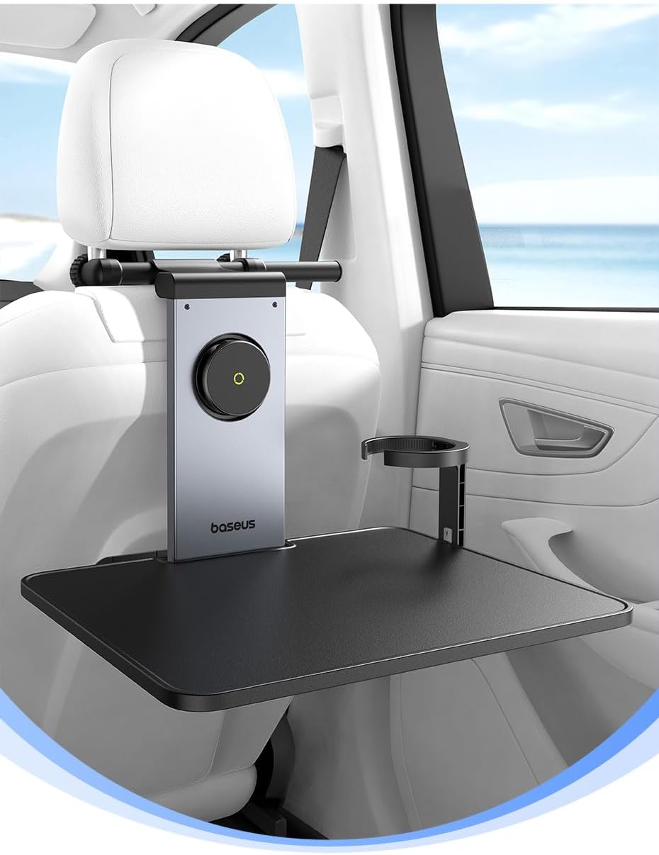 Baseus Car Backseat Tray Table, Foldable Laptop Desk for Travel, Multifunctional Food Tray Drink Holder, 360° Rotatable Magnetic Phone Holder — Black