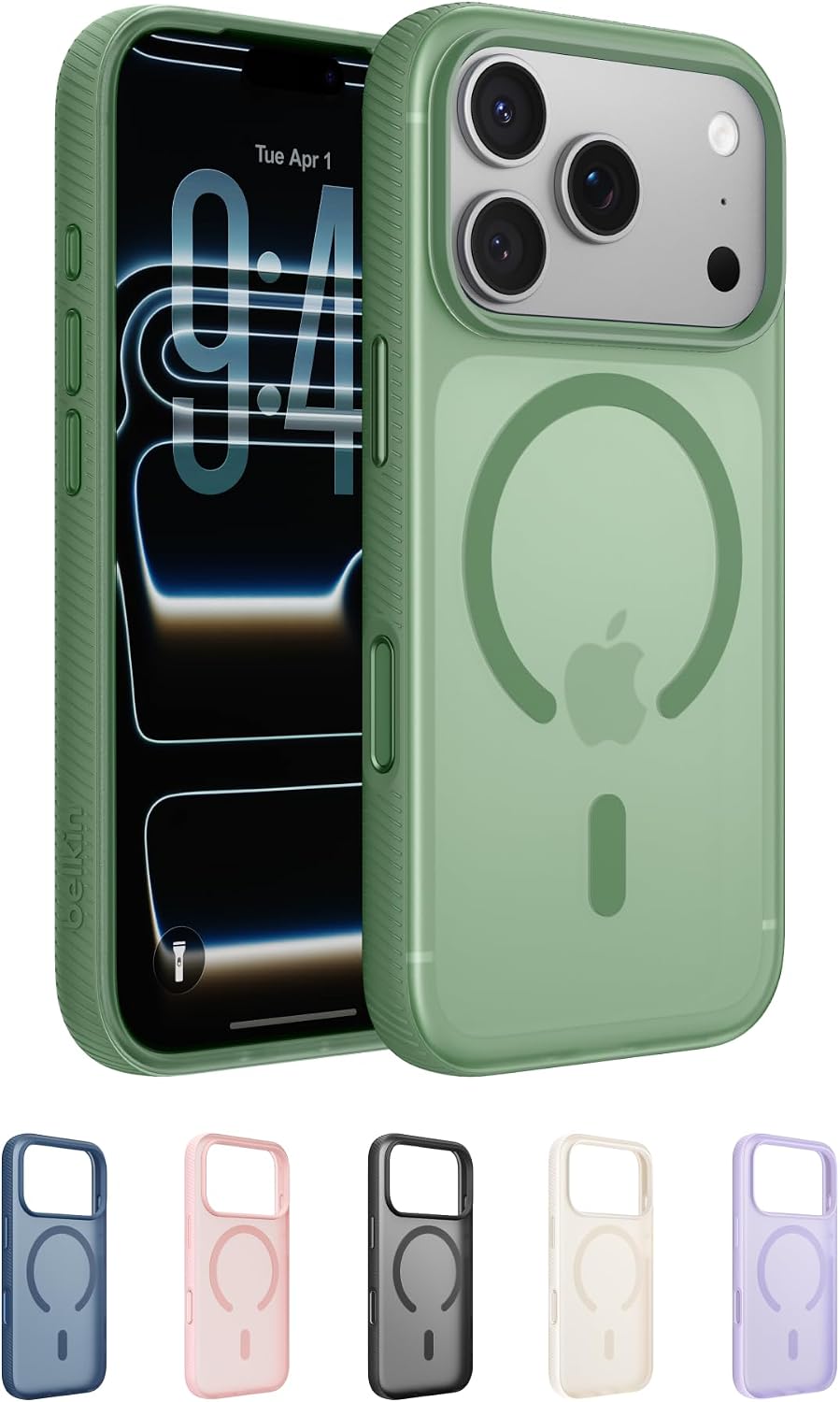 Belkin SheerForce Grip MagSafe Compatible iPhone 17 Pro Case with Slim Design & Anti-Slip Side Lines - Magnetic, Transparent, & Shockproof Protective iPhone Case - Sage