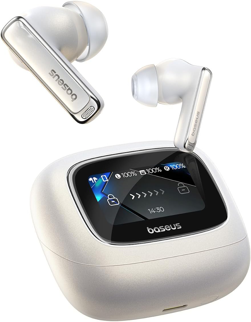 Baseus Bowie M2s Ultra Wireless Earbuds with Smart Touchscreen Case — White