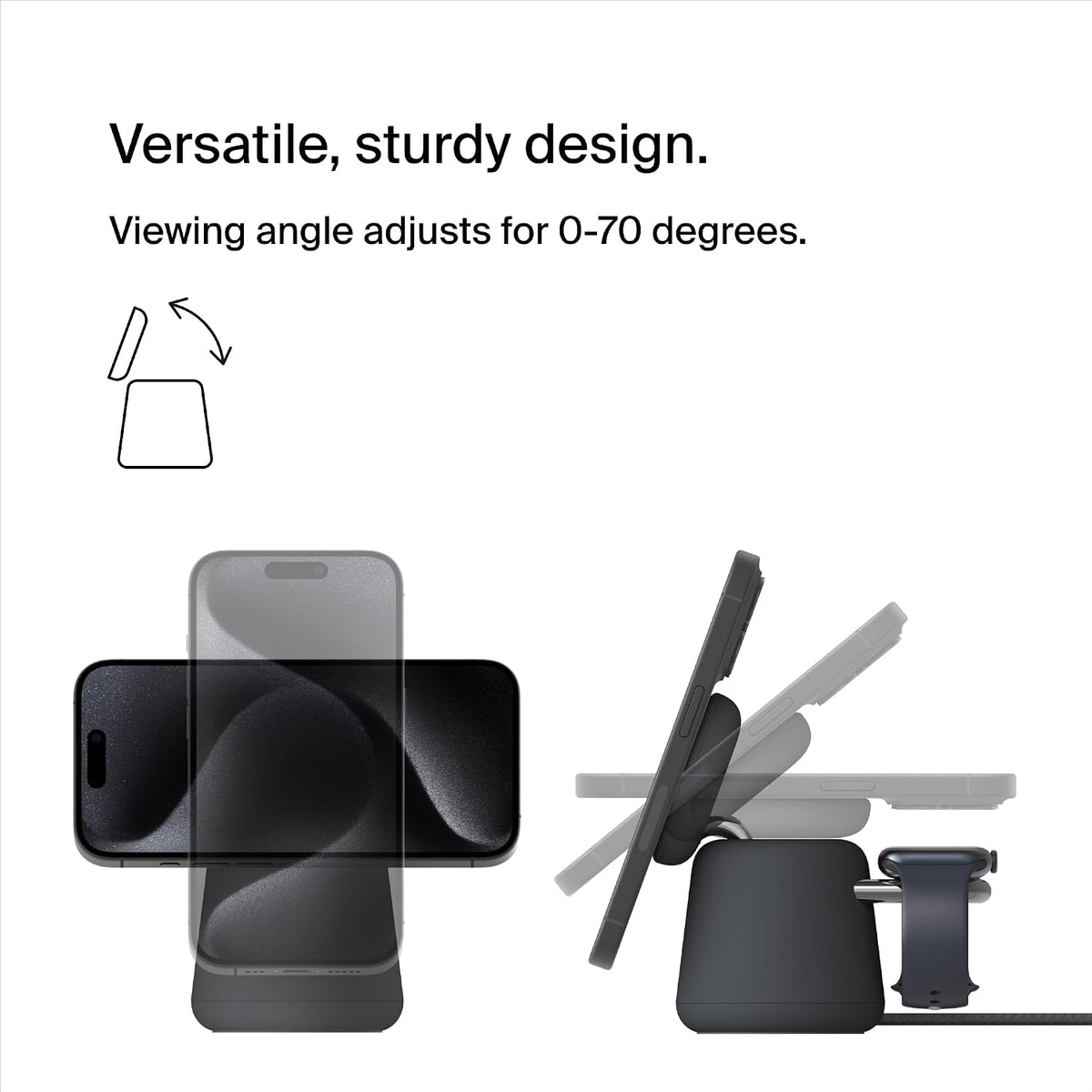 Belkin Fast Charge Pro 2-in-1 Wireless Charging Dock with MagSafe 15W Fast Charge iPhone Charger Compatible with iPhone 16, 15, 14, 13, and 12 Series, AirPods, and Other MagSafe Enabled Devices
