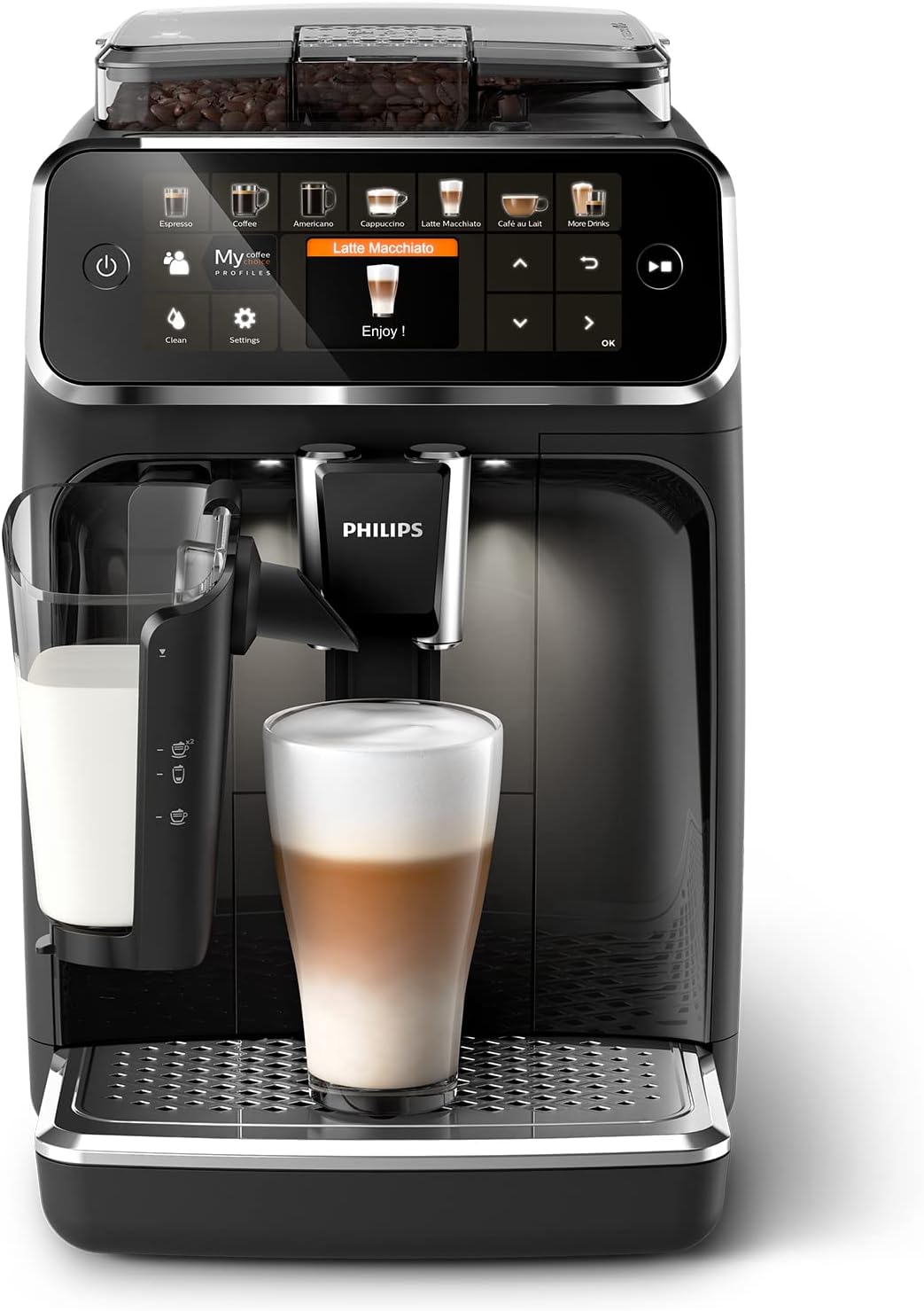 Philips 5400 Series Espresso Machine - Coffee Bean - LatteGo Milk Frother, 12 Coffee Specialities, Intuitive Display, 4 User Profiles, Black (EP5441/50) — Black