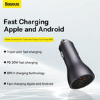 Baseus Fast Car Charger USB-A car charger 2x USB-C 65W Dark grey Fast Charging Car Power Adapter — Dark Grey