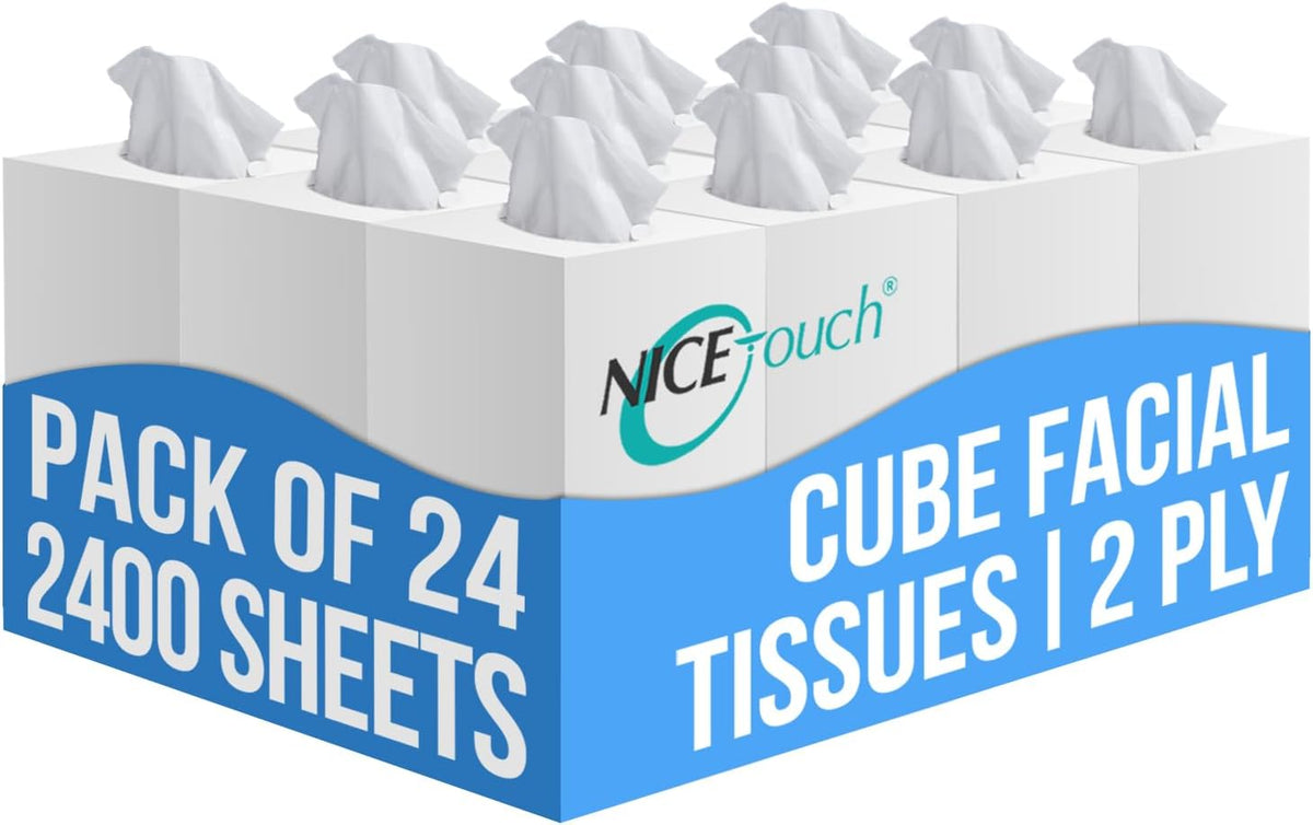 Nice Touch Facial Tissue - 2-Ply X 24 Cube Boxes of 100 Sheets Each - 2400 Premium Soft Feel and Absorbent Tissues — front product image