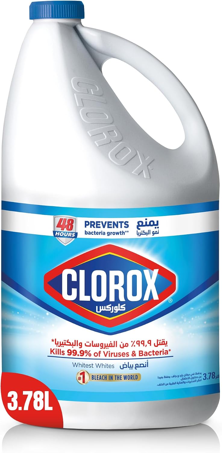Clorox Liquid Bleach 3.78L, Kills 99.9% of Viruses and Bacteria, 48 Hours Prevents Bacteria Growth, Removes Stains — front product image