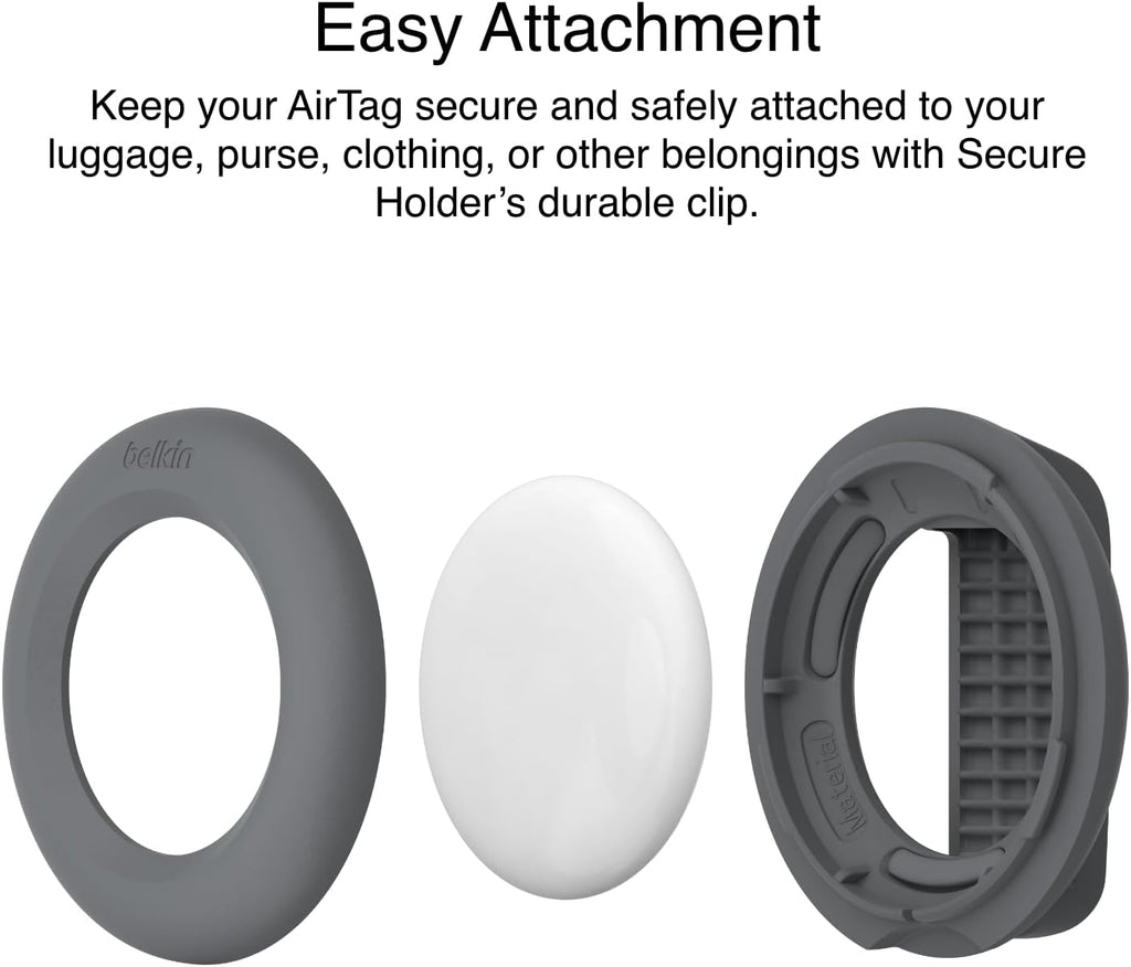 Belkin AirTag Case with Clip, Secure Holder Protective Cover Key Chain, Key Ring for Air Tag with Scratch Resistance Accessory – Dark Grey
