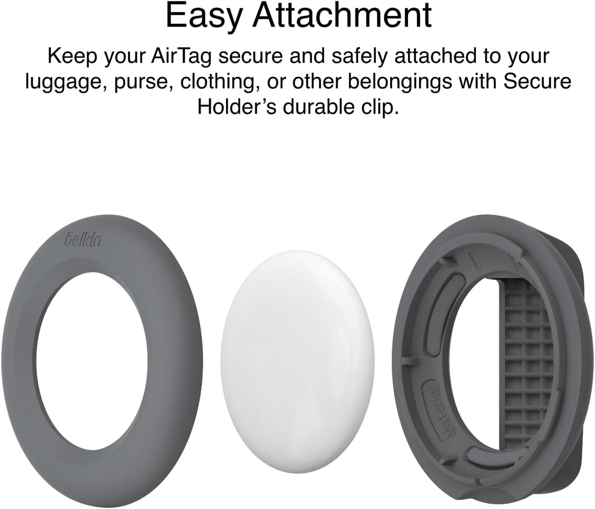 Belkin AirTag Case with Clip, Secure Holder Protective Cover Key Chain, Key Ring for Air Tag with Scratch Resistance Accessory – Dark Grey
