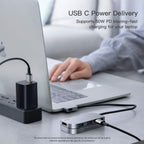 Baseus Docking Station USB C Hub (Upgrade) Invisible 6 in 1 Dongle Adapter with 4K HDMI 2 USB 3.0, USB-C PD 60W 3.5mm Audio Micro SD — Dark Grey