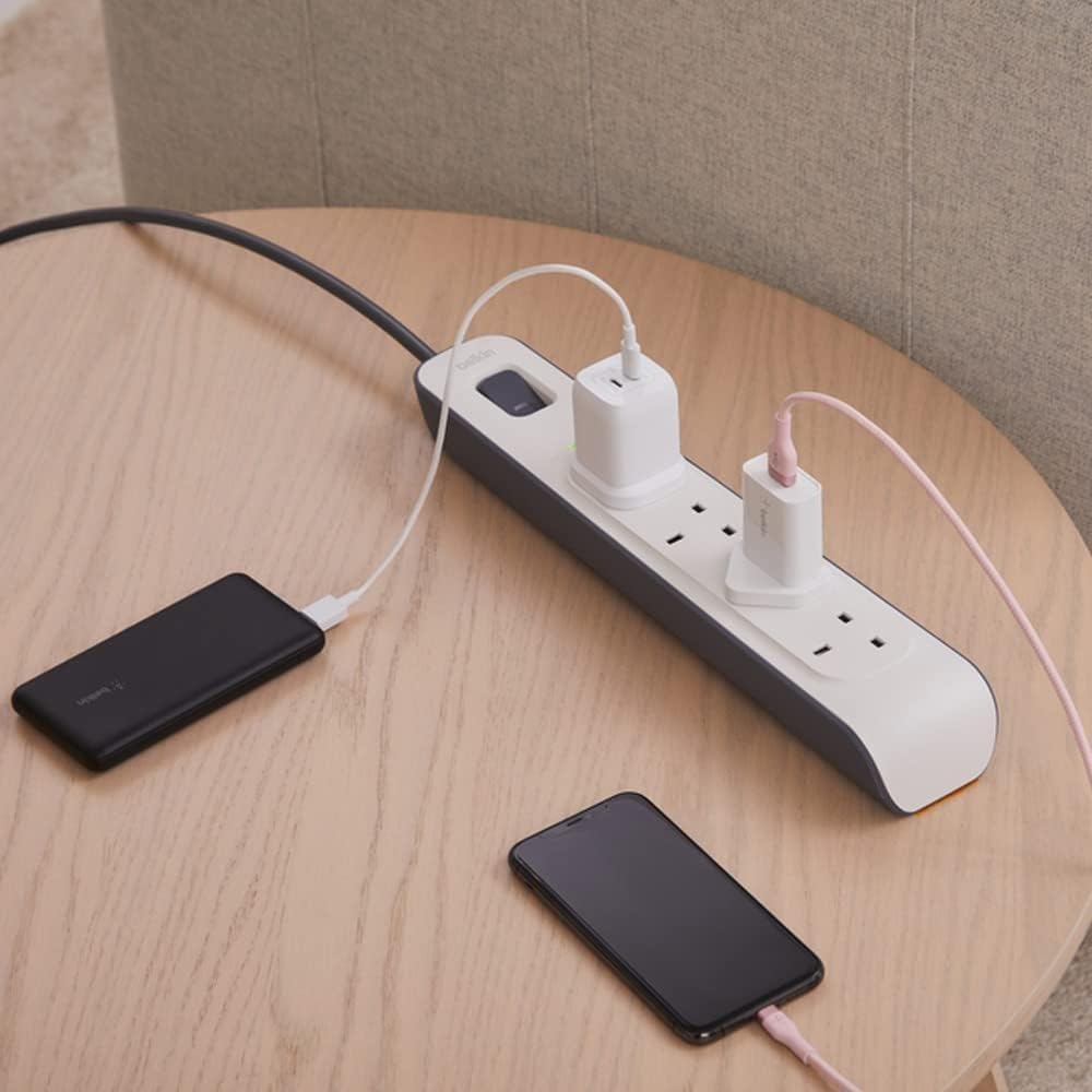 Belkin Bsv400Af2M 4-Way Surge Protection Strip With 2 Meters Cord Length - Heavy Duty Electrical Extension Socket, Durable And Robust Housing, 14Awg Capacity On/Off Switch White, Meter V1 (Pack of 2)