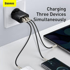 Baseus 30W USB-C PD Fast Charger, 1-Port Type-C & Dual-Port QC3.0 Wall Adapter EU Plug — 30W-EU-1C+2A — Black