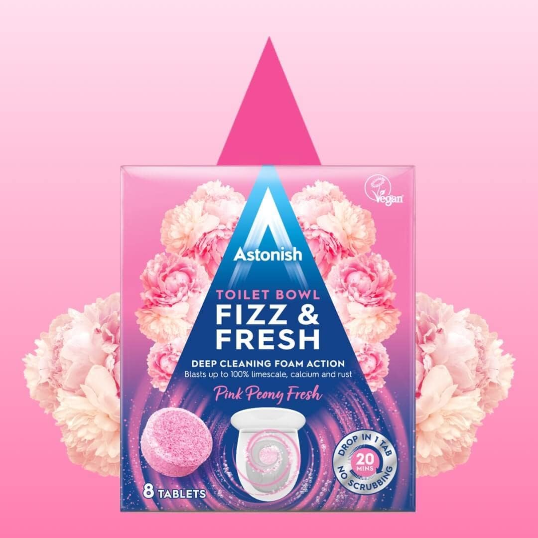 Astonish Toilet Bowl Fizz & Fresh Cleaning Tabs - Peony - Deep Cleaning Foam Action - Removes Depostis of Limescale, Calcium & Rust - No Scrubbing- Vegan - Cruelty Free - 8 Tablets — additional product view 2