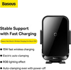 Baseus 15W Car Wireless Charger for Air Vent, Auto Clamping Car Phone Holder, Automatic Induction & Dynamic Lighting Car Phone Mount — Black