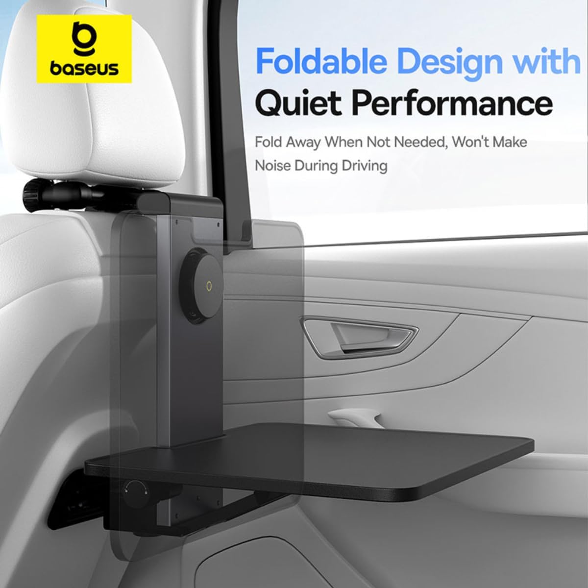Baseus Car Backseat Tray Table, Foldable Laptop Desk for Travel, Multifunctional Food Tray Drink Holder, 360° Rotatable Magnetic Phone Holder — Black