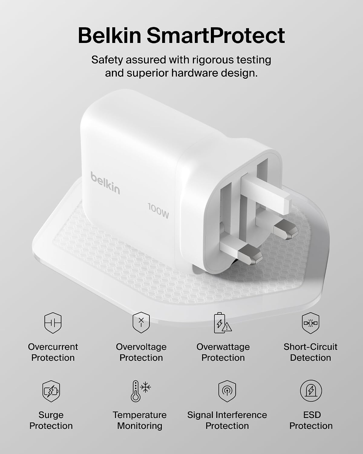 Belkin BoostCharge USB C Plug Charger 100W, GaN Compact and Foldable Plug Charger, Fast Charging for iPhone 17, Samsung Galaxy S26, Pixel 10, AirPods, Tablet, MacBook, Chromebook - White