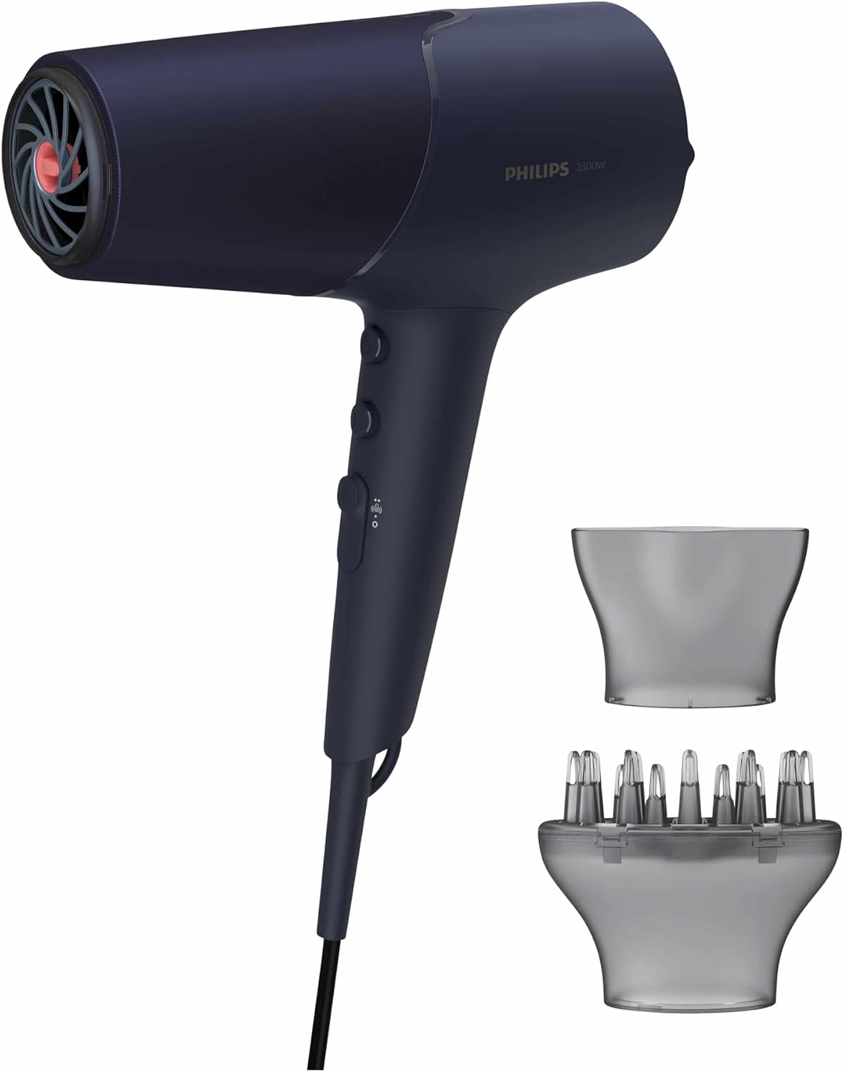Philips 5000 Series Hair Dryer with ThermoShield Technology, 3 Heat and 2 Speed Levels, 2300 W Drying Power, BHD510/00 — Black/White