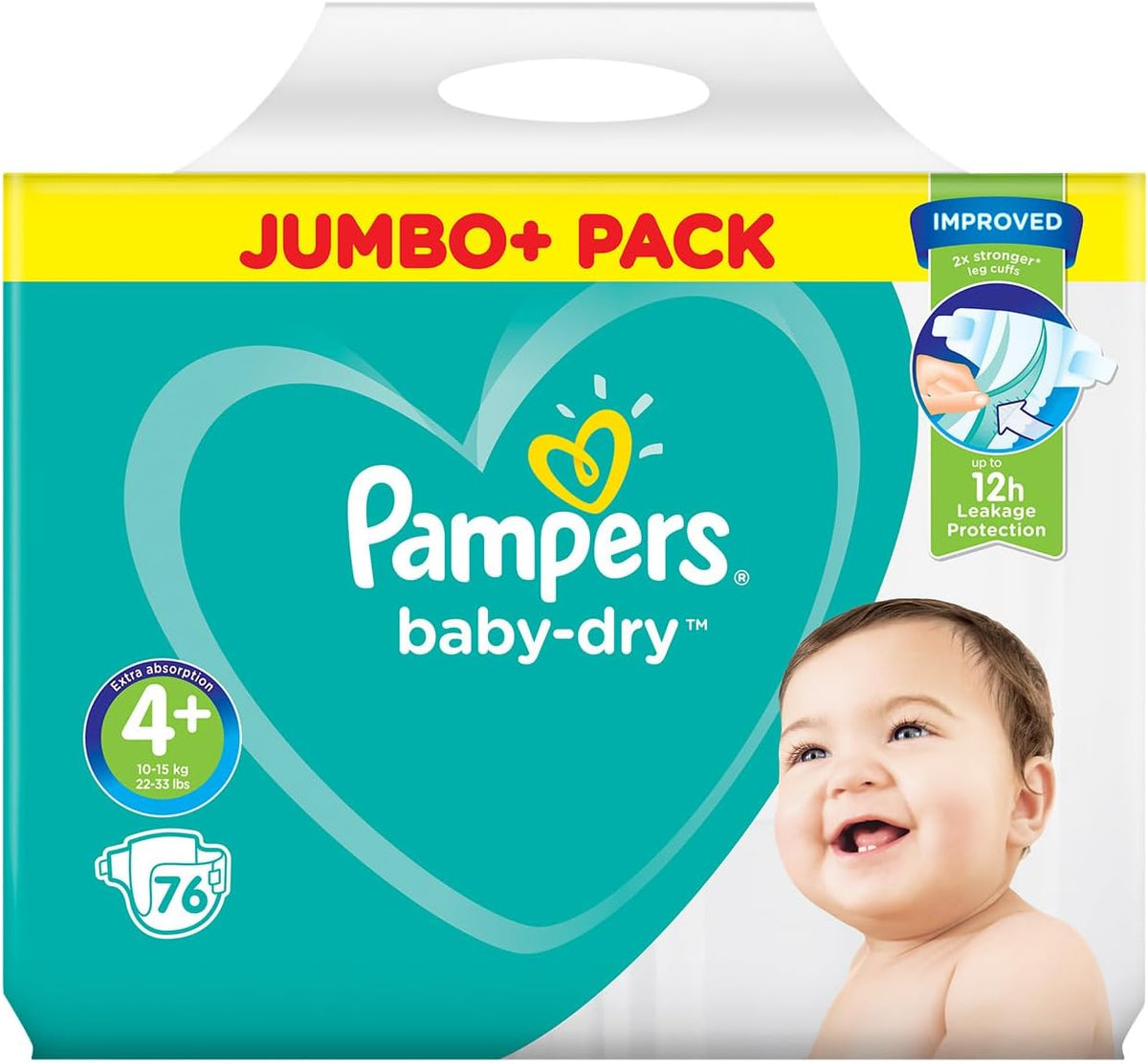 PAMPERS Baby Dry Size 4+ 9-20 kg Jumbo + 76