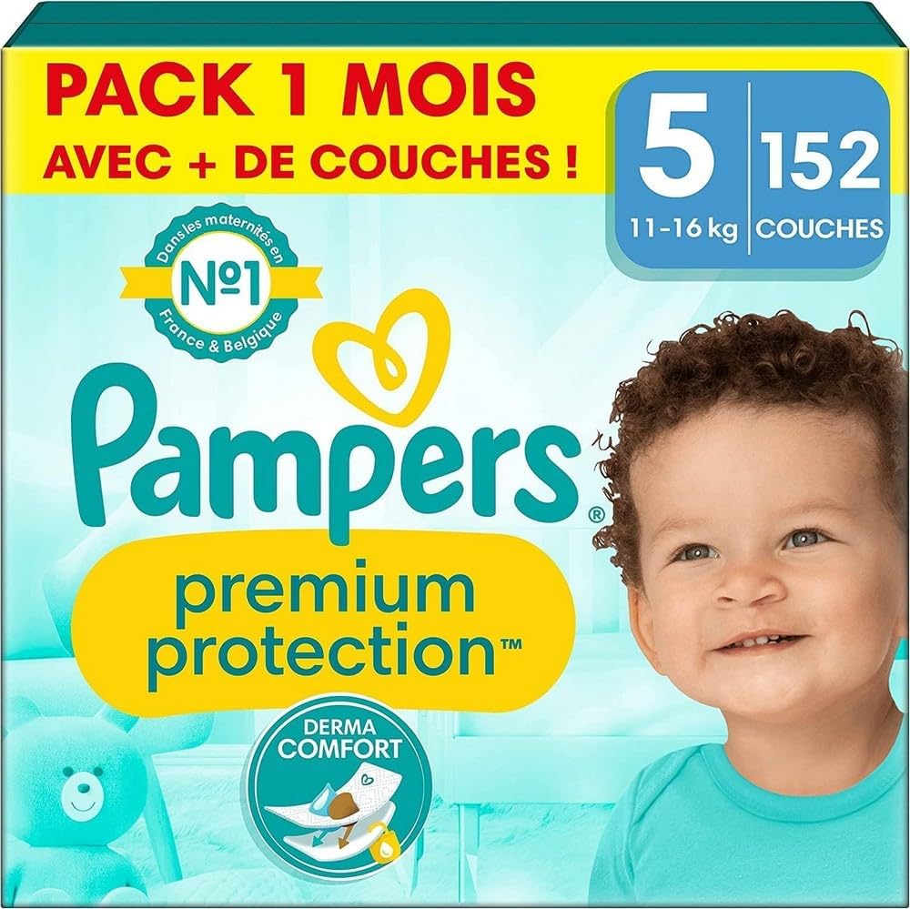 Pampers Baby Nappies Size 5 (11-16 kg) Premium Protection, Junior, Monthly Box, Best Comfort and Protection for Sensitive Skin, Pack of 152