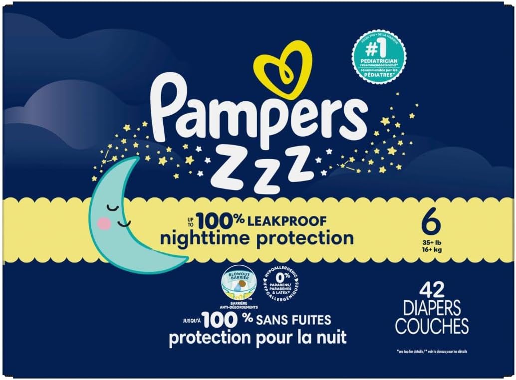 Pampers Swaddlers Overnights Diapers - Size 6, 42 Count, Disposable Baby Diapers, Night Time Skin Protection