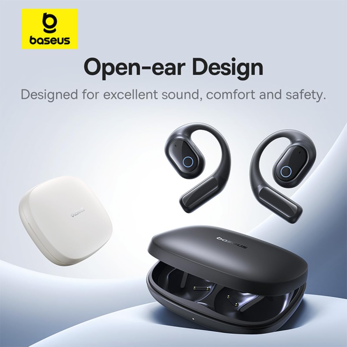 Baseus Eli 10i Fit Open-Ear Earphones with Ear Hooks Wireless Bluetooth 5.4 IP54 Waterproof Air Conduction Sports Earbuds Sweatproof Secure Fit Running, Gym — Eli-10i — White