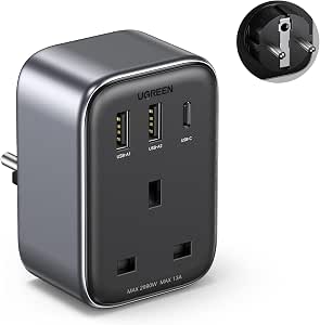 UGREEN 4-in-1 Travel Charger UK Adapter Accepts Devices with 30W USB Ports