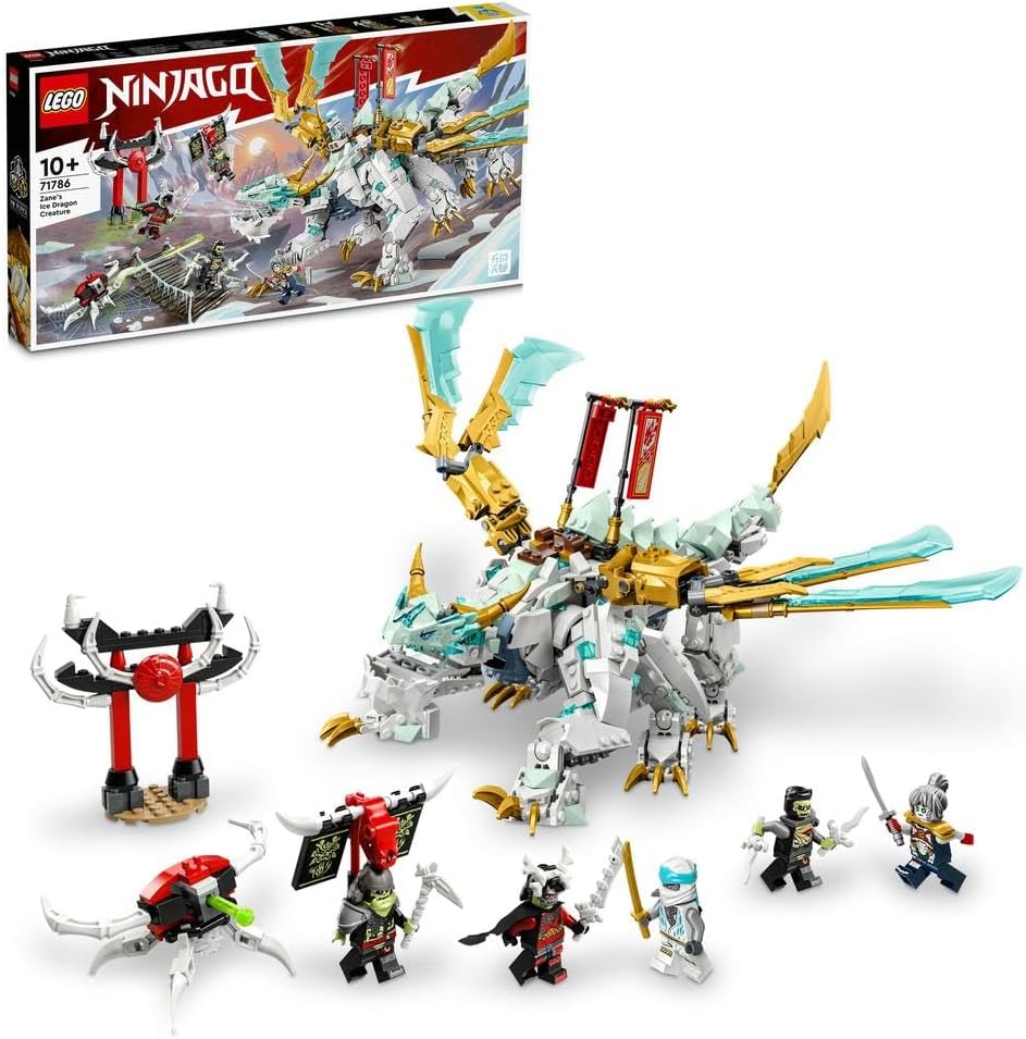 LEGO 71786 NINJAGO Zane’s Ice Dragon Creature 2in1 Dragon Toy to Action Figure Warrior, Model Building Kit, Construction Set for Kids, Boys & Girls with 5 Minifigures