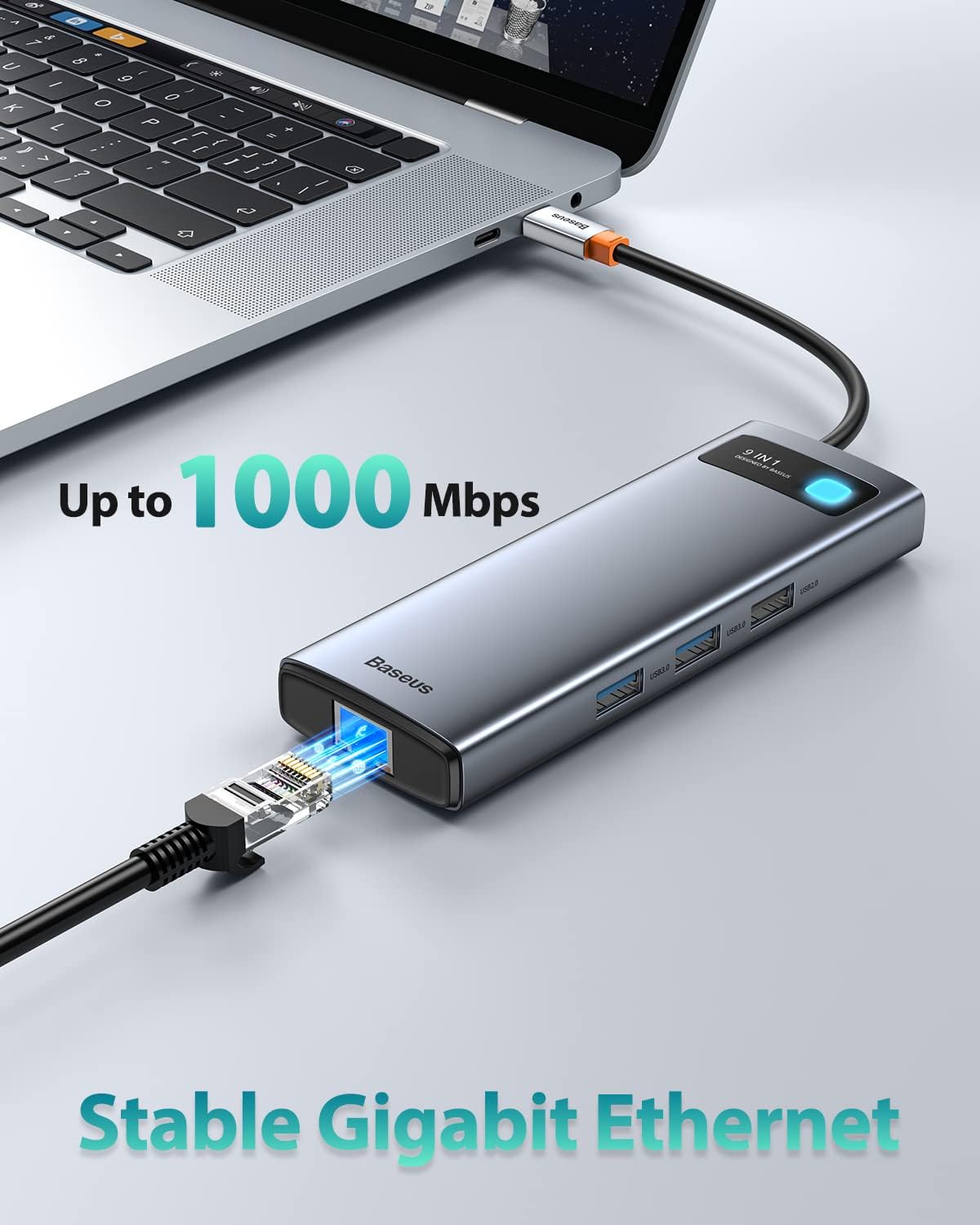 Baseus USB C HUB Dual 4K HDMI Display, 9 in 1 Docking Station 2 HDMI Dual Monitor, Gigabit Ethernet, 100W PD, SD/TF Card Reader, 3 USB, USB C Multiport Adapter — Silver