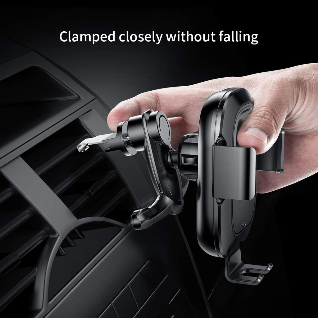Baseus Car Wireless Charger Mount Air Vent Holder Stand Smart Vehicle Bracket Automatic Clamping — Black