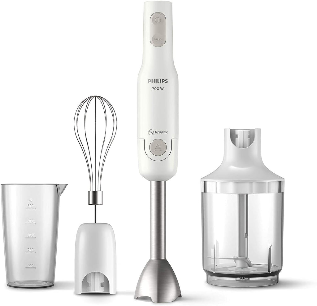 Philips Hand Blender 700W, With XL Chopper Whisk & Beaker, 2 Speeds — white