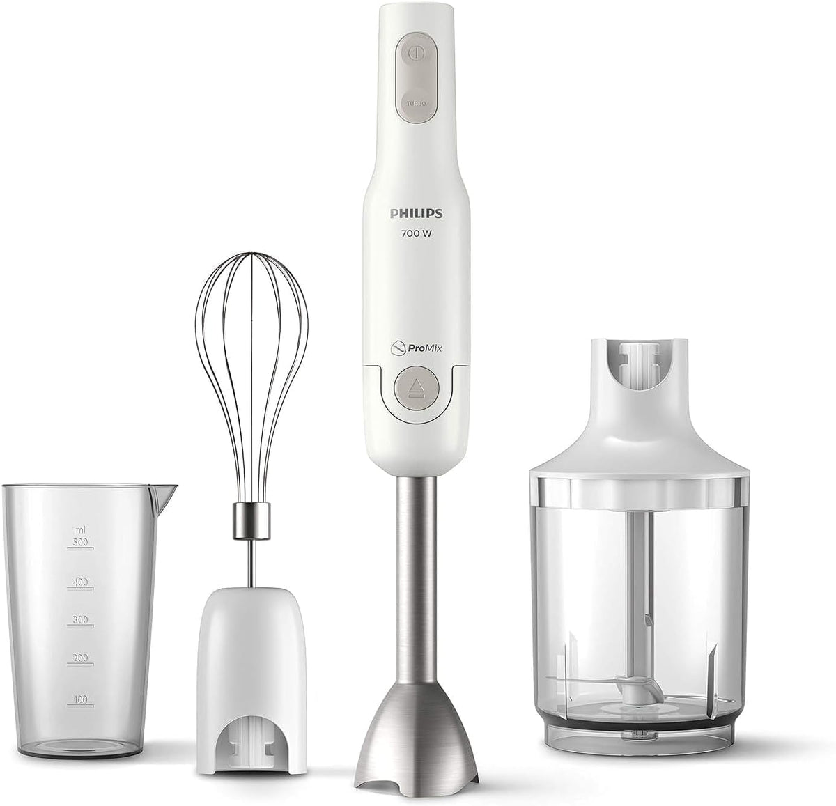Philips Hand Blender 700W, With XL Chopper Whisk & Beaker, 2 Speeds — white