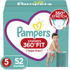 Pampers Diapers Size 5, 52 Count - Pull On Cruisers 360° Fit Disposable Baby Diapers with Stretchy Waistband, Super Pack (Packaging May Vary)