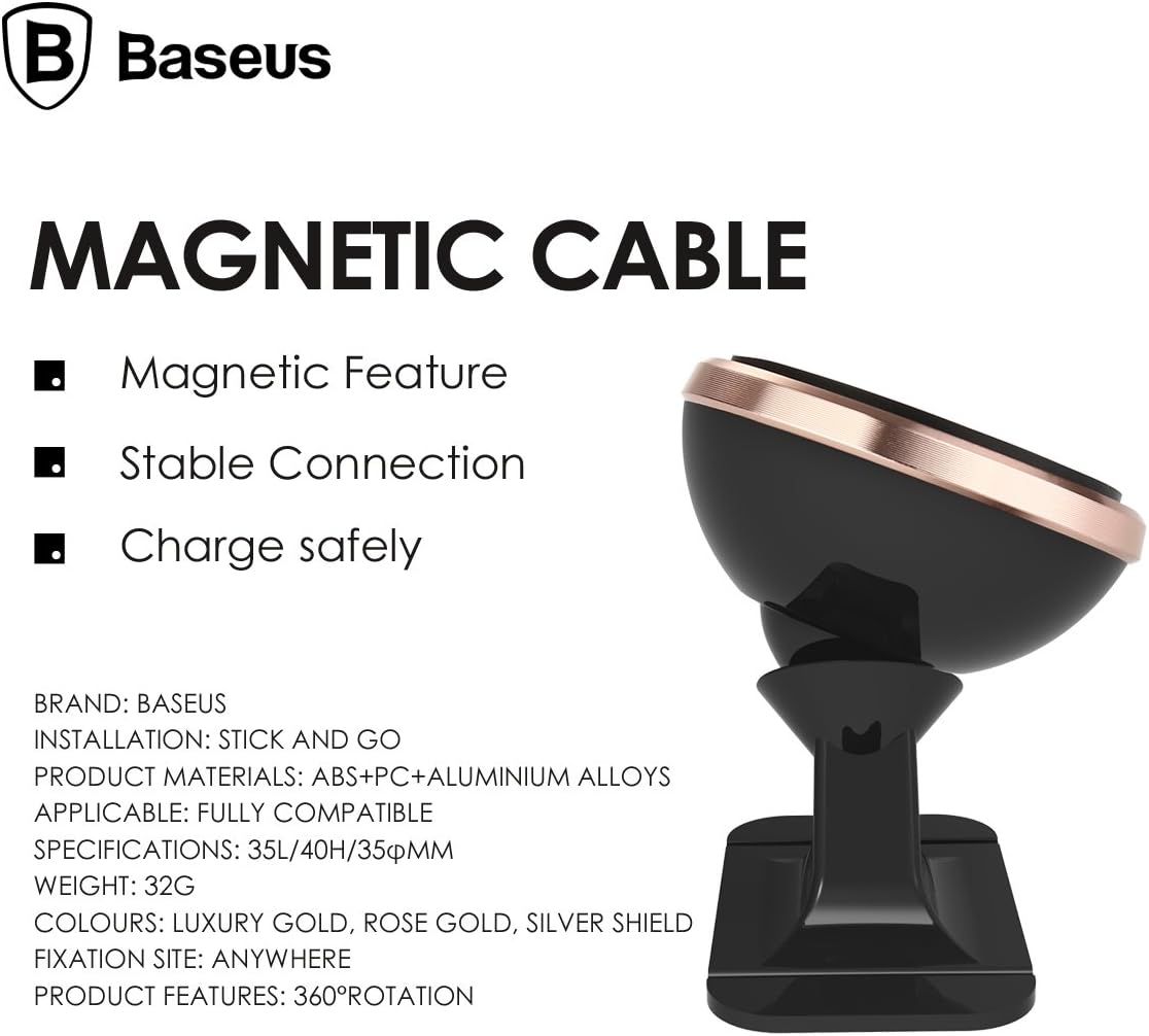 Baseus 360° Adjustable Magnetic Car Phone Holder | Universal Stick-On Dashboard Mount & Mini Mobile Stand | Aluminum Alloy Magnetic Magnet — 360°Rotation- Small — Silver