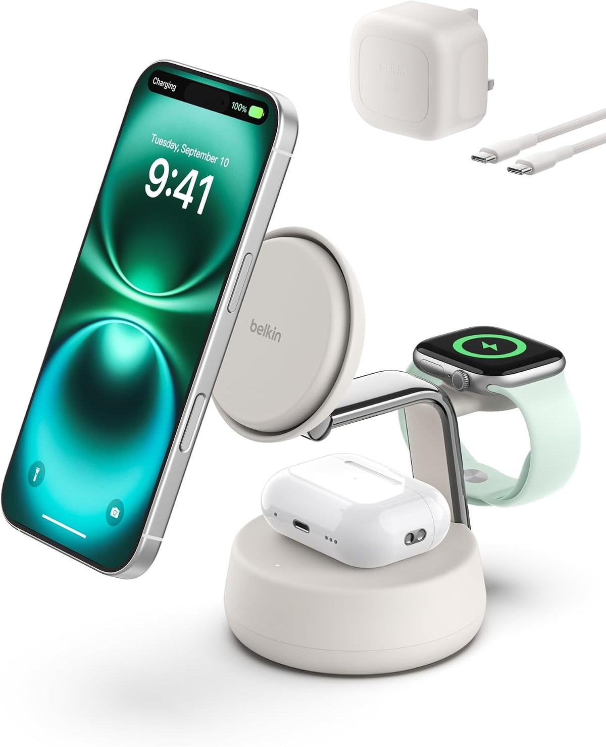 Belkin UltraCharge Pro 25W 3 in 1 Wireless Charging Station, Qi2.2 - Sand
