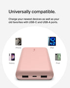 Belkin USB C Portable Charger 20000 mAh, 20K Power Bank with USB Type C Input Output Port and 2 USB A Ports with Included USB C to A Cable for iPhone, Galaxy, and More – Rose Gold